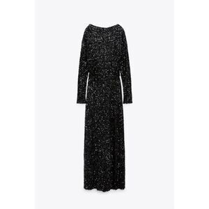 Black Zara Sequin Embellished Open Back Tie-Neck Long Sleeve Maxi Dress (NWT)